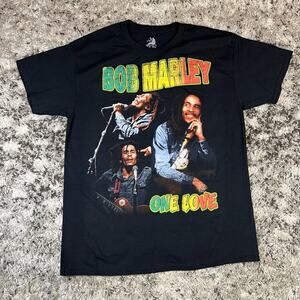 Bob Marley Men T-Shirt L Gray Zion Tee One Love Graphic Short Sleeve